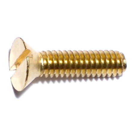 Midwest Fastener 1/4"-20 x 1 in Slotted Flat Machine Screw, Plain Brass, 15 PK 61052